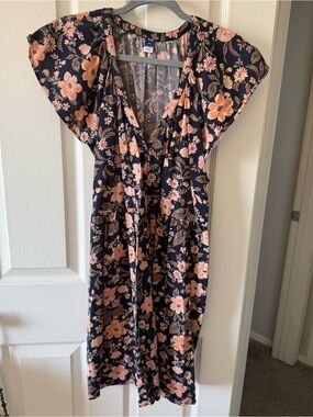 Old Navy Floral Flutter Sleeve Tiered Midi Dress Navy Peach Size XL